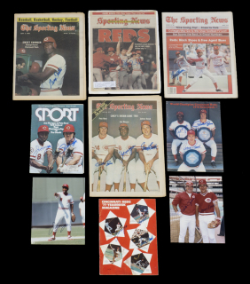 CINCINNATI REDS SIGNED PHOTOGRAPHS AND PUBLICATIONS GROUP OF NINE