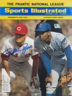 PETE ROSE AND ERNIE BANKS SIGNED SPORTS ILLUSTRATED MAGAZINE