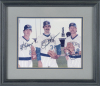 ROBIN YOUNT, ROLLIE FINGERS AND TED SIMMONS SIGNED AND FRAMED PHOTOGRAPH