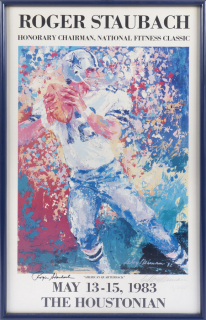 ROGER STAUBACH AND LeROY NEIMAN SIGNED AND FRAMED NEIMAN PRINT