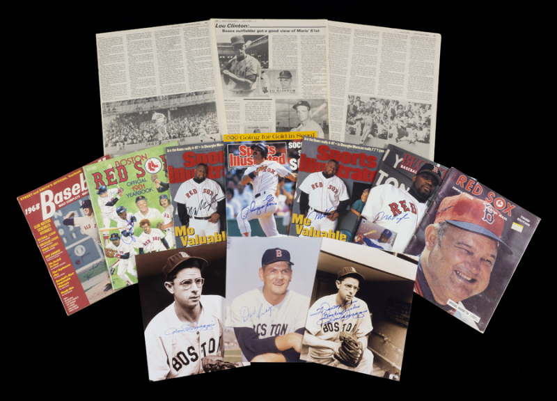 BOSTON RED SOX SIGNED PHOTOGRAPHS AND PUBLICATIONS GROUP OF 13