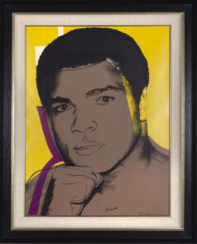 MUHAMMAD ALI AND ANDY WARHOL SIGNED "MUHAMMAD ALI, 1978" WARHOL SCREENPRINT PORTFOLIO OF FOUR - ONE OF SIX KNOWN FULL EDITIONS SIGNED BY BOTH