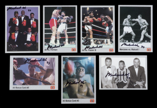 MUHAMMAD ALI SIGNED TRADING CARDS GROUP OF SEVEN
