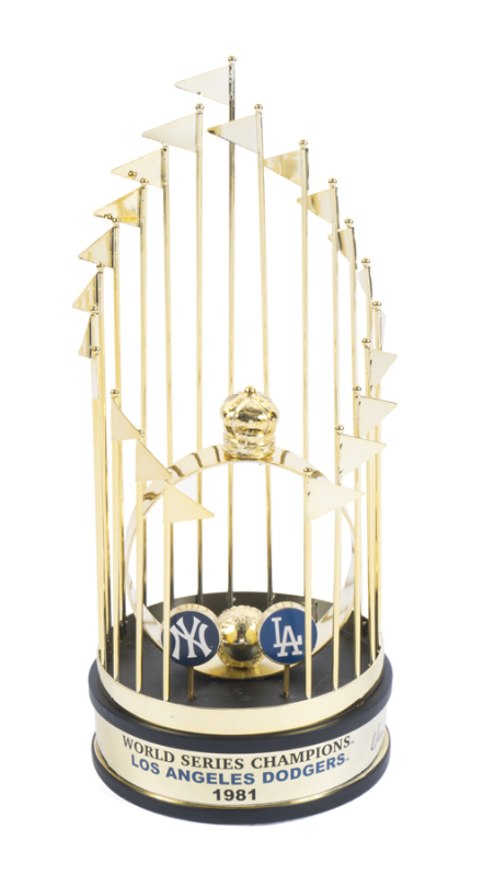VIN SCULLY SIGNED 1981 WORLD SERIES REPLICA TROPHY