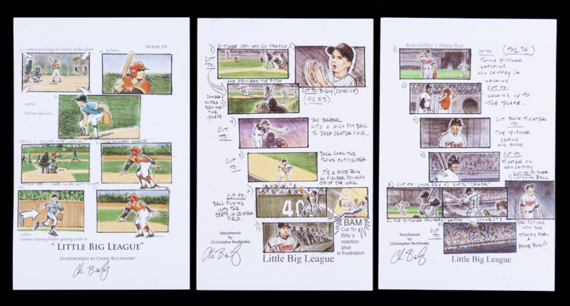 CHRIS BUCHINSKY SIGNED LITTLE BIG LEAGUE FILM PRODUCTION USED STORYBOARDS GROUP OF THREE