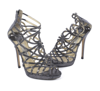 HILARY SWANK ACADEMY AWARDS WORN AND SIGNED JIMMY CHOO VERITY SANDALS