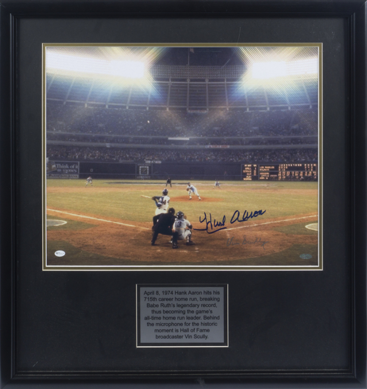 HANK AARON AND VIN SCULLY SIGNED 715th HOME RUN PHOTOGRAPH