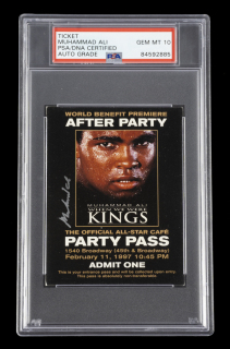 MUHAMMAD ALI SIGNED WHEN WE WERE KINGS AFTER PARTY PASS PSA 10