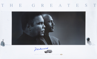 MUHAMMAD ALI SIGNED CHEVROLET PROMOTIONAL POSTER WITH MICHAEL JORDAN