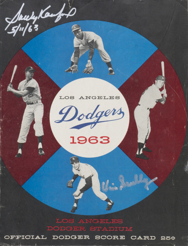 SANDY KOUFAX TWICE SIGNED AND VIN SCULLY SIGNED KOUFAX SECOND NO-HITTER GAME PROGRAM