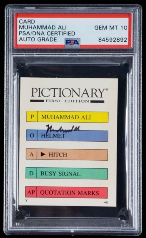 MUHAMMAD ALI SIGNED PICTIONARY GAME CARD PSA 10