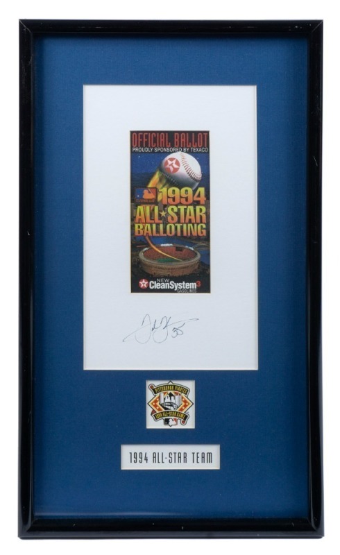 GRIFFEY JR., PUCKETT, & F. THOMAS SIGNED 1994 MLB ALL-STAR GAME DISPLAYS WITH TICKETS & PASSES