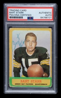 BART STARR SIGNED 1963 TOPPS CARD & MAGAZINE CUT IMAGE