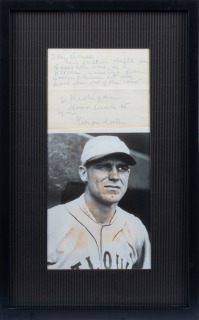 GEORGE SISLER HANDWRITTEN AND SIGNED LETTER DISPLAY