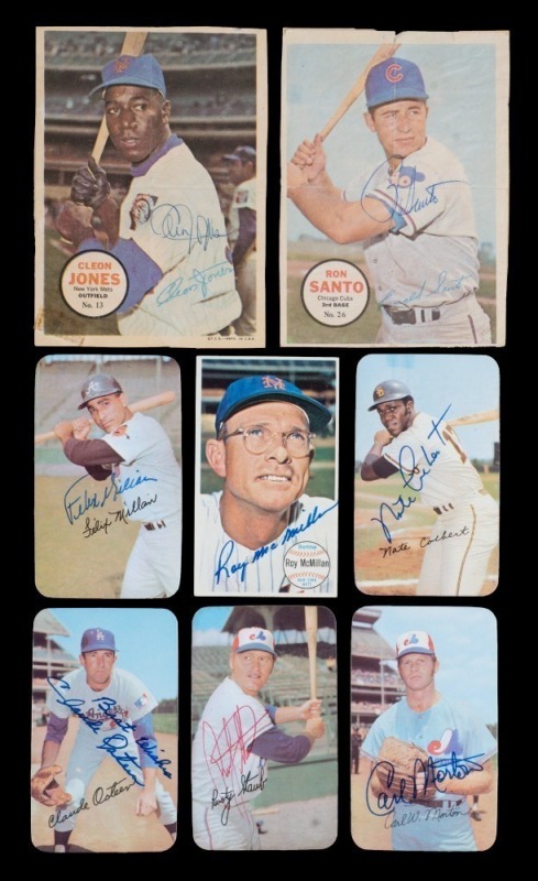 BASEBALL GROUP OF SIGNED NEWSPRINT IMAGES AND OVERSIZED CARDS