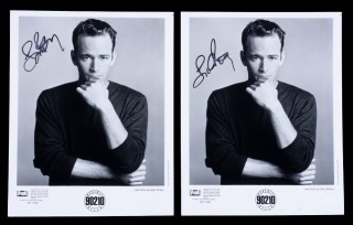 LUKE PERRY SIGNED BEVERLY HILLS 90210 PROMOTIONAL PHOTOGRAPHS PAIR - JSA