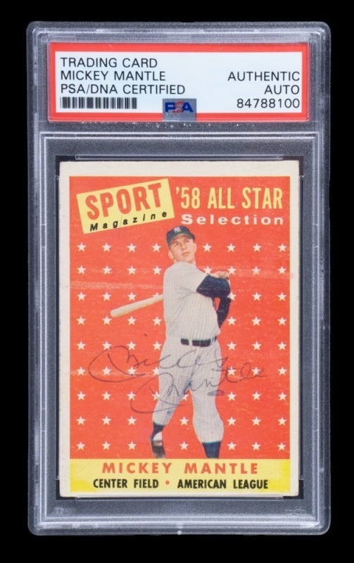 MICKEY MANTLE SIGNED 1958 TOPPS CARD #487 - PSA