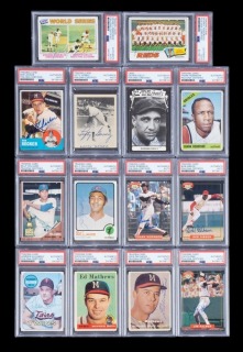 BASEBALL HALL OF FAME INDUCTEES SIGNED CARD GROUP OF 14 - PSA