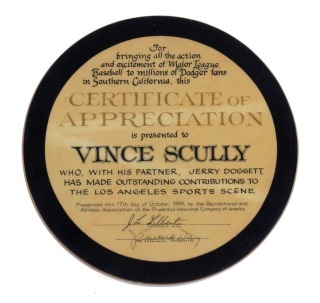 VIN SCULLY APPRECIATION PLAQUE