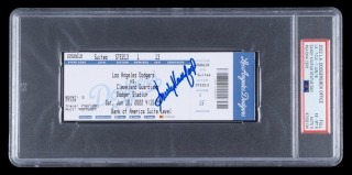 SANDY KOUFAX SIGNED 2022 “STATUE DAY” DODGERS FULL GAME TICKET - PSA 6 / AUTO 9 - ONE OF THREE