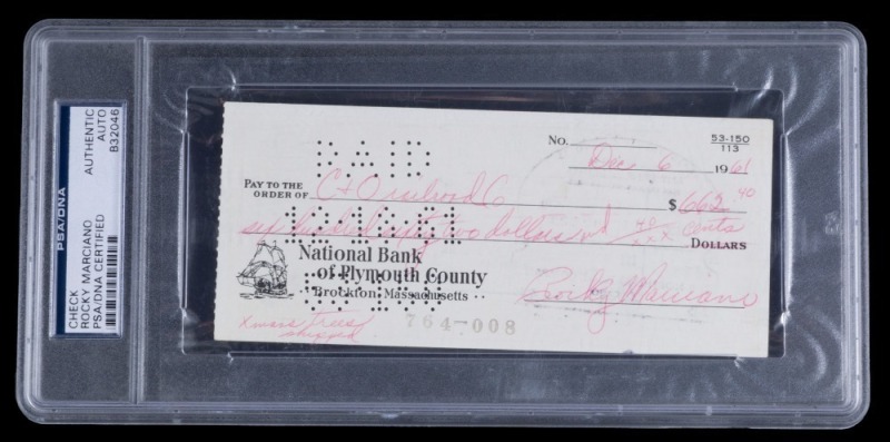 ROCKY MARCIANO SIGNED CHECK