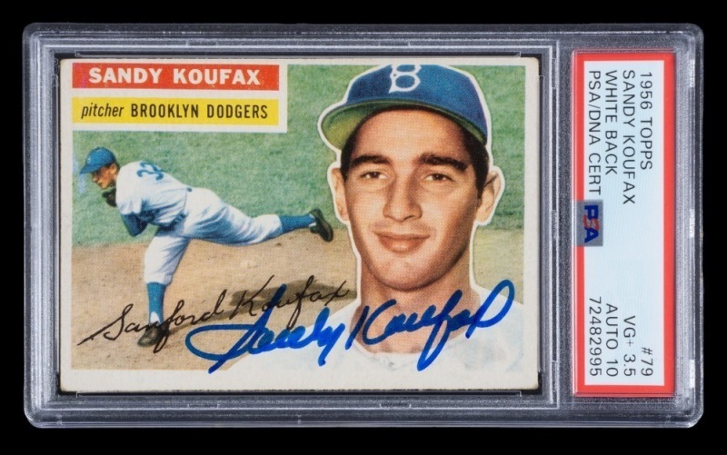 SANDY KOUFAX SIGNED 1956 TOPPS WHITE BACK - PSA 3.5 / AUTO 10