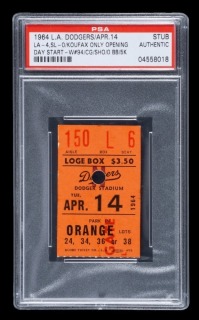 SANDY KOUFAX 1964 LOS ANGELES DODGERS OPENING DAY TICKET STUB - PSA AUTHENTIC - ONE OF FOUR