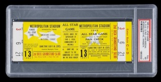 SANDY KOUFAX 1965 MAJOR LEAGUE BASEBALL ALL-STAR GAME FULL TICKET - PSA NM 7 - HIGHEST GRADED