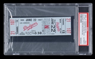 SANDY KOUFAX 16 K NIGHT GAME RECORD 1959 LOS ANGELES DODGERS FULL TICKET - PSA AUTHENTIC - ONE OF FOUR