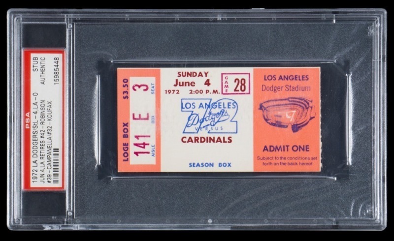 SANDY KOUFAX 1972 LOS ANGELES DODGERS JERSEY RETIREMENT TICKET STUB - PSA AUTHENTIC