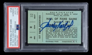 SANDY KOUFAX SIGNED 1972 MAJOR LEAGUE BASEBALL HALL OF FAME GAME TICKET STUB - PSA AUTHENTIC / AUTO 10 - ONLY ONE AUTOGRAPHED