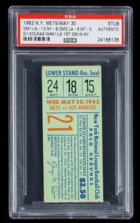 SANDY KOUFAX FIRST GAME IN NEW YORK AS LA DODGER 1962 NEW YORK METS TICKET STUB - PSA AUTHENTIC