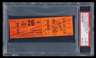 SANDY KOUFAX CAREER WIN #60 & 16 K GAME 1962 LOS ANGELES DODGERS FULL TICKET - PSA AUTHENTIC - ONE OF TWO