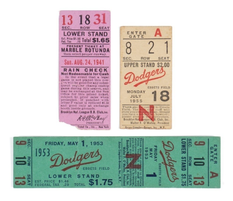 BROOKLYN DODGERS 1940s & 1950s TICKETS