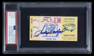 SANDY KOUFAX SIGNED 1972 LOS ANGELES DODGERS JERSEY RETIREMENT TICKET STUB - PSA 4 / AUTO 10 - ONLY AUTOGRAPHED TICKET