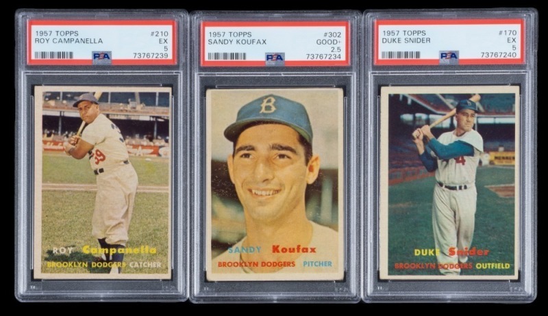 KOUFAX, CAMPANELLA & SNIDER 1957 TOPPS PSA GRADED CARDS GROUP