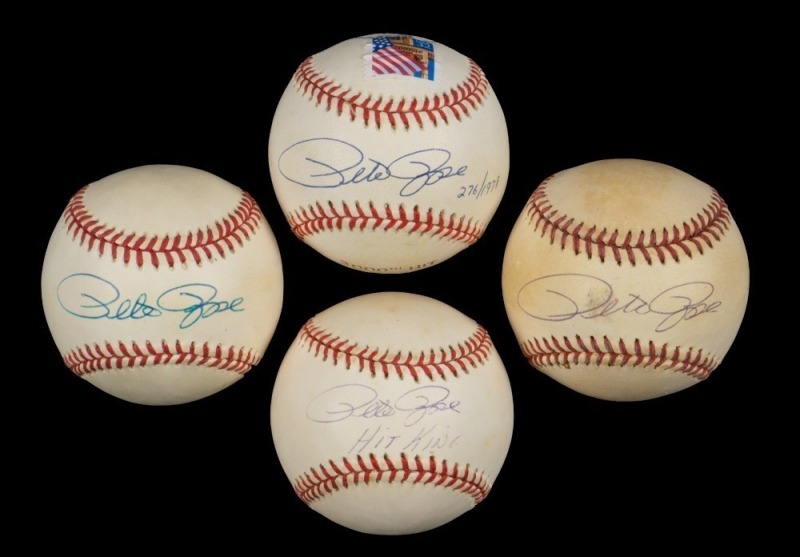 PETE ROSE SIGNED BASEBALL GROUP OF FOUR