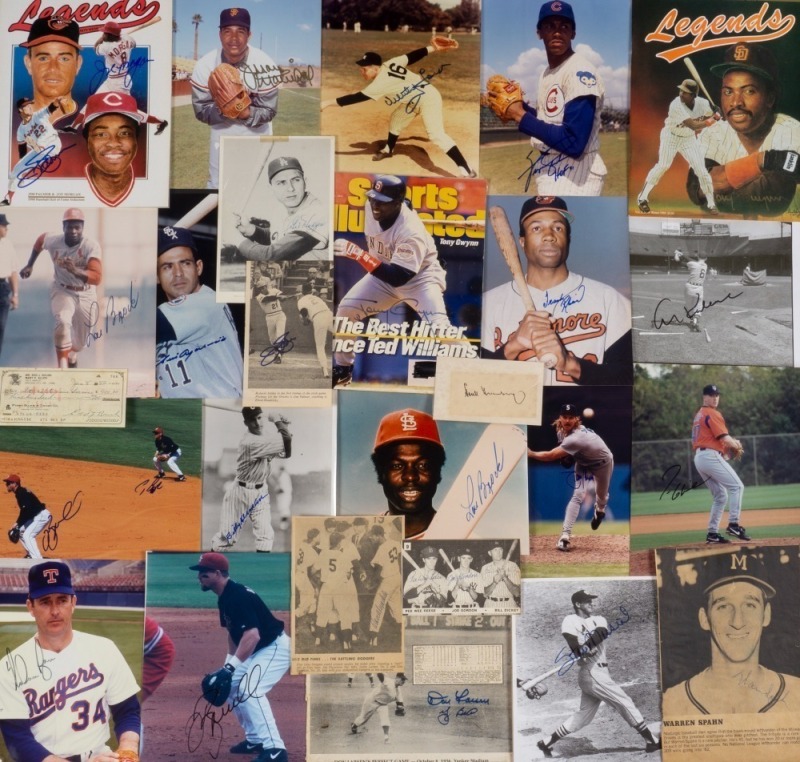 BASEBALL HALL OF FAME INDUCTEES SIGNED PHOTOGRAPHS AND EPHEMERA GROUP OF 21