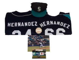 FELIX HERNANDEZ SIGNED GAME USED BASEBALL, MARINERS HAT, PHOTOGRAPHS & JERSEYS