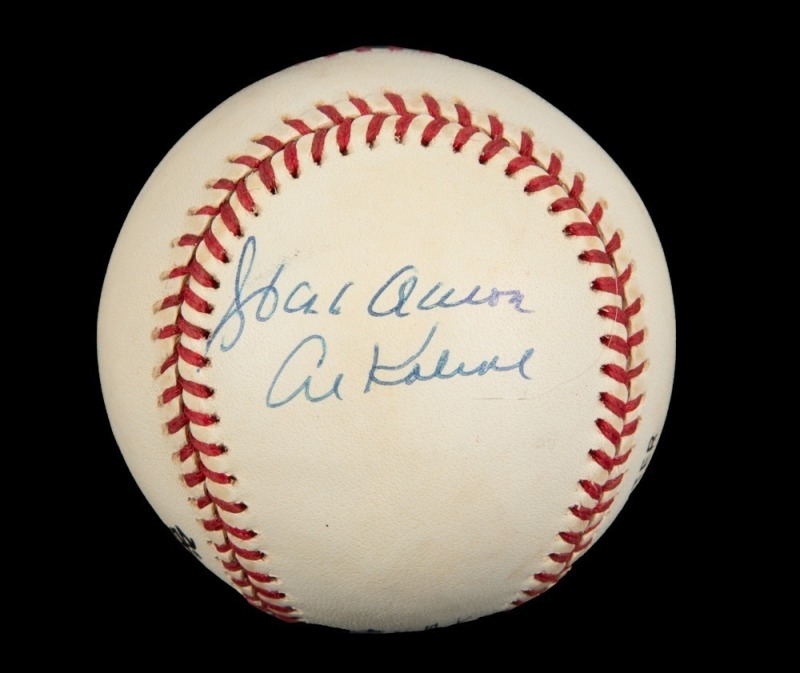 HANK AARON AND AL KALINE SIGNED BASEBALL - JSA