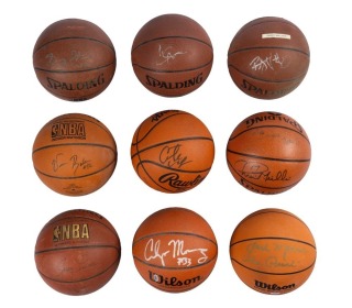 NBA ALL-STARS SIGNED BASKETBALL GROUP OF NINE - PSA