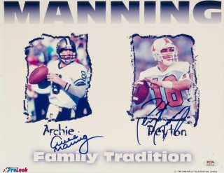 PEYTON & ARCHIE MANNING SIGNED COLOR COLLAGE - PSA