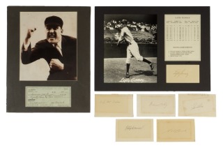 BASEBALL HALL OF FAME SIGNED INDEX CARDS AND CHECK GROUP