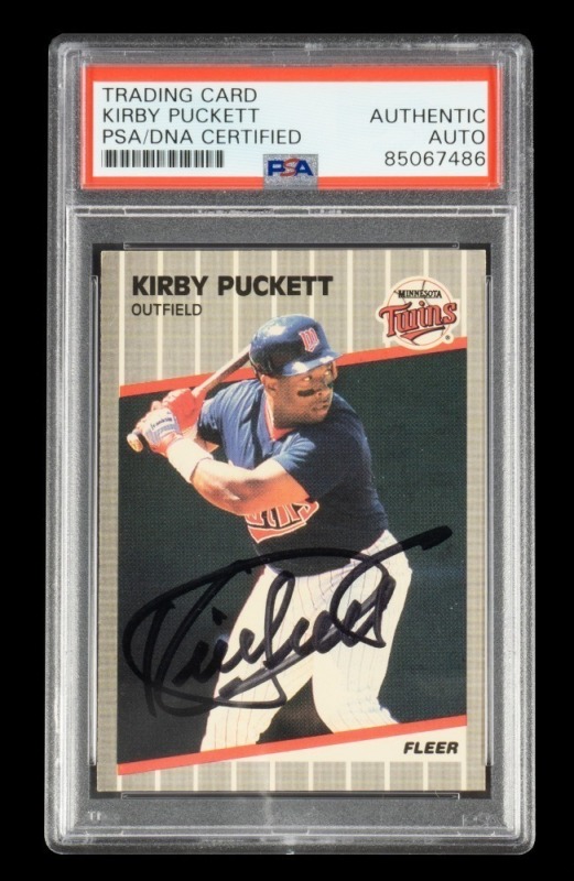 KIRBY PUCKETT SIGNED 1989 FLEER CARD # 124 - PSA