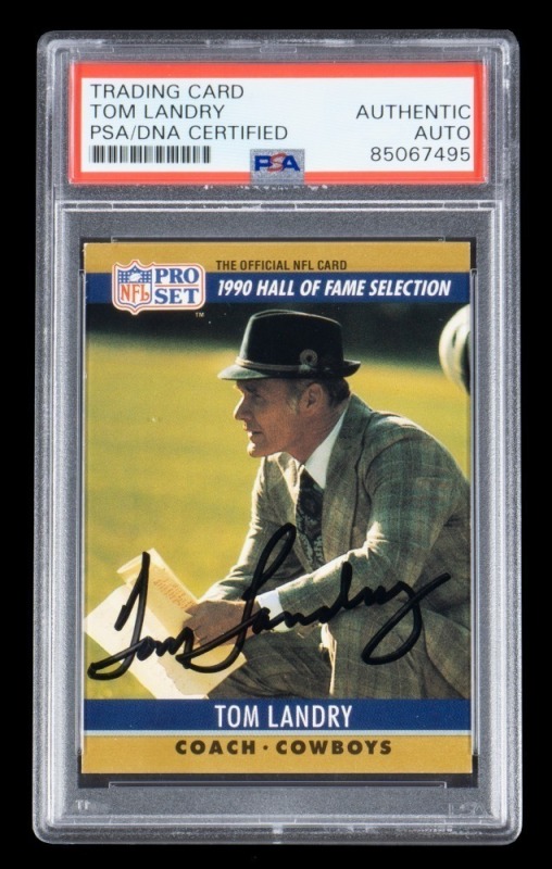 TOM LANDRY SIGNED 1990 PRO SET CARD #28 - PSA