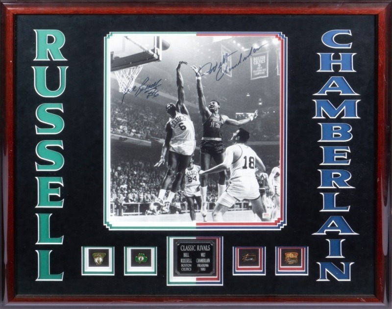 WILT CHAMBERLAIN & BILL RUSSELL SIGNED PHOTOGRAPH DISPLAY - PSA