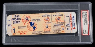 1963 WORLD SERIES GAME 1 FUL TICKET - PSA 8 - HIGHEST GRADED