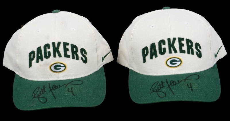 BRETT FAVRE SIGNED GREEN BAY PACKERS CAP PAIR - JSA
