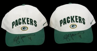 BRETT FAVRE SIGNED GREEN BAY PACKERS CAP PAIR - JSA