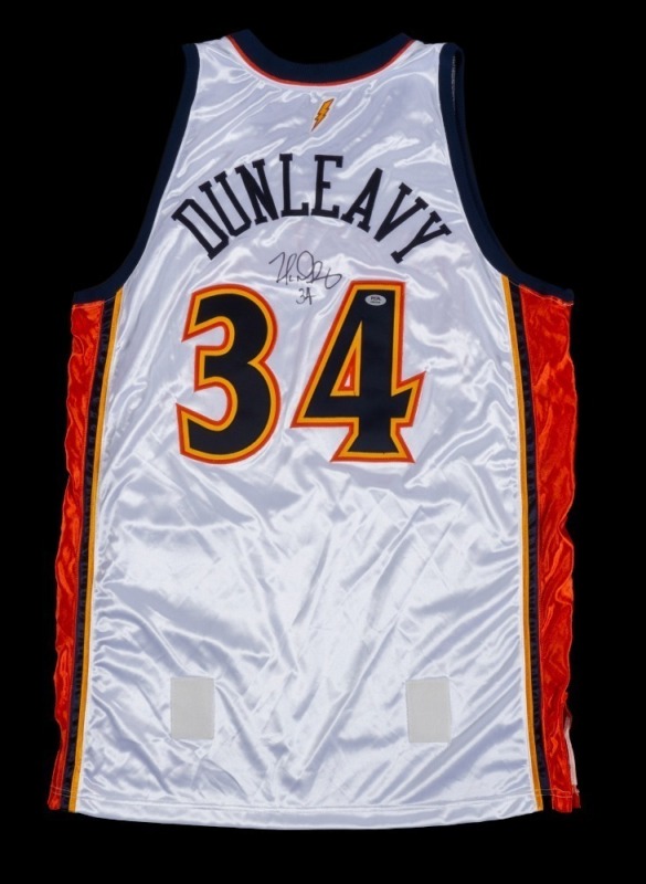 MIKE DUNLEAVY JR. 2004-05 GOLDEN STATE WARRIORS GAME WORN & SIGNED HOME JERSEY - PSA